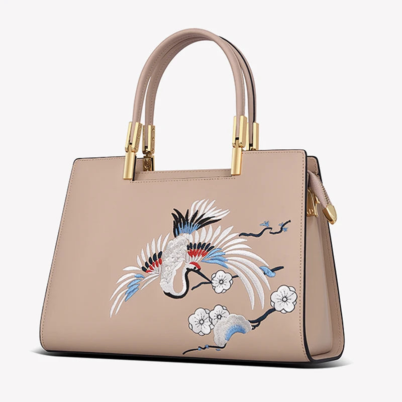 New Luxury handbag real cowhide leather embroidery Handbag women's leather women bags designer handbags quality Women's bag