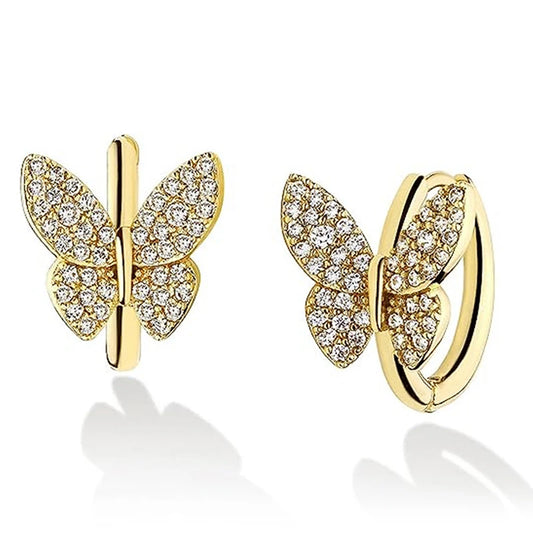 Butterfly Hoop Earrings for Women Luxury Gold Color Cubic Zirconia Earrings Wedding Aesthetic Female Jewelry