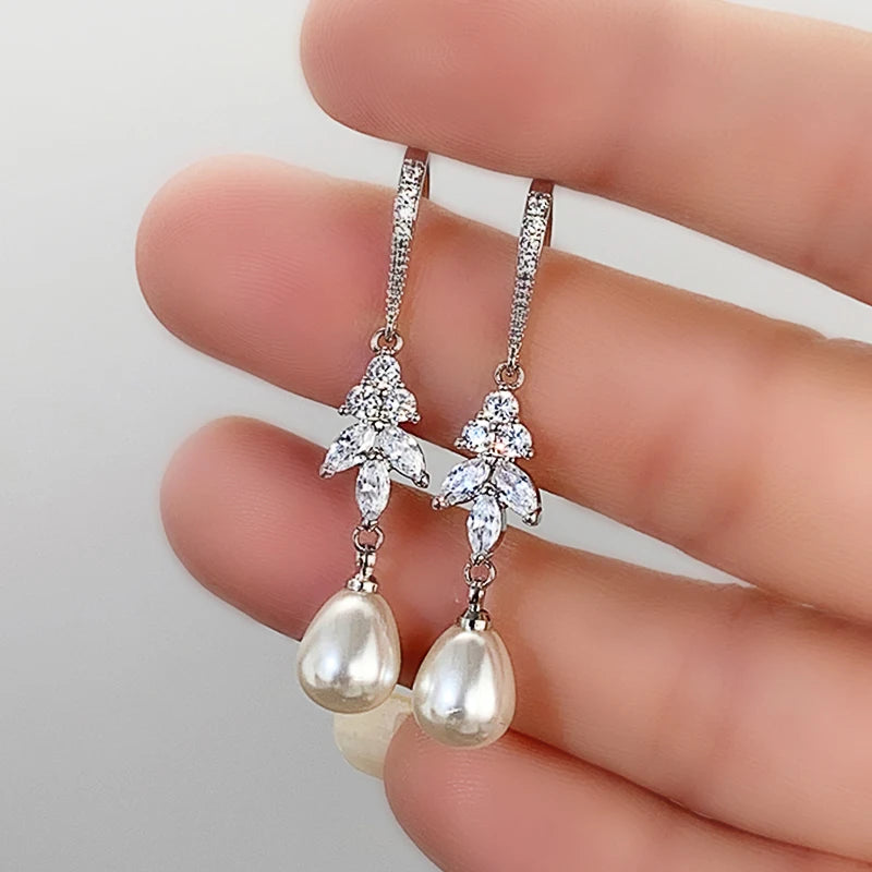 Beige Imitation Pearl Dangle Earrings for Women Temperament Ear Accessories Wedding Party Trendy Jewelry Gifts