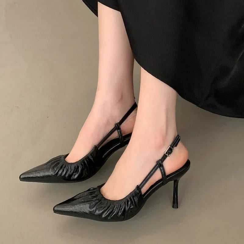 Pleated Sexy Pointed Toe Sandals Women Fashion Elegant Slingbacks Office Shoes Ladies Footwear Shallow High Heels Women Pumps