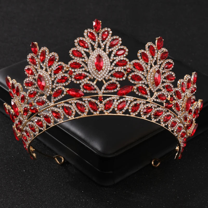 Baroque Gold Color Red Crystal Tiaras And Crowns Rhinestone Bridal Diadem Crown Tiara For Women Wedding Hair Accessories Jewelry