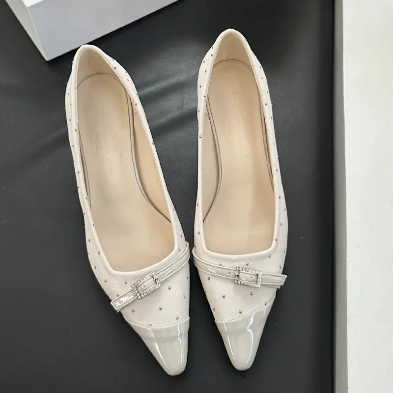 Designer Pointed Toe Low Heel Women Shoes Belt Buckle Elegant Office Thin High Heels Female Shallow Pumps Women Zapatos De Mujer