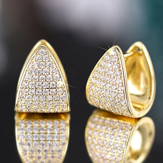 Luxury Triangular Hoop Earrings Gold Color Bling Bling CZ Trendy Wedding Earrings for Women Statement Jewelry Drop Ship - EUFASHIONBAGS