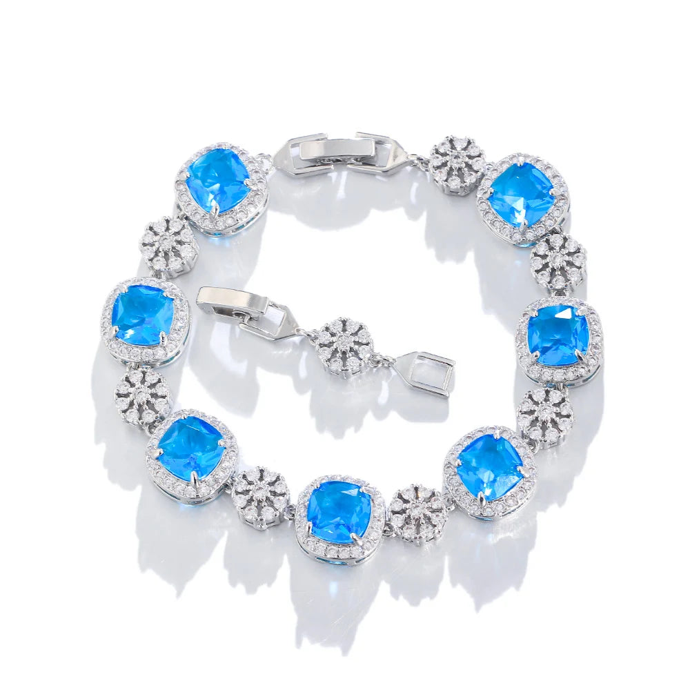 Design Super Shiny Silver Plated Blue Square Cubic Zirconia Engagement Party Charm Bracelets for Women - EUFASHIONBAGS