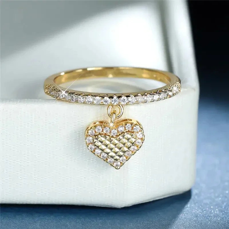 Chic Heart Pendant Rings Dainty Cute Women’s Jewelry for Wedding Engagement Charms Stylish Temperament Jewelry - EUFASHIONBAGS