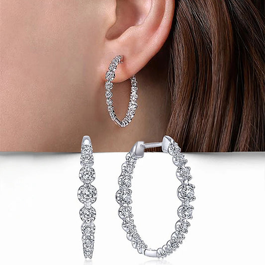 Stylish Round Zirconia Hoop Earrings for Women Luxury Silver Color Jewelry for Daily Party Female Versatile Accessories