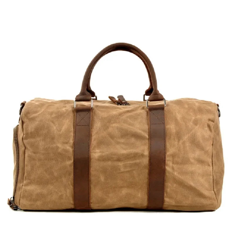 Vintage Waxed Canvas Men Travel Duffel Sports Gym Bag Oiled Leather Military Weekend Bag Basic Training Tote Overnight Bags