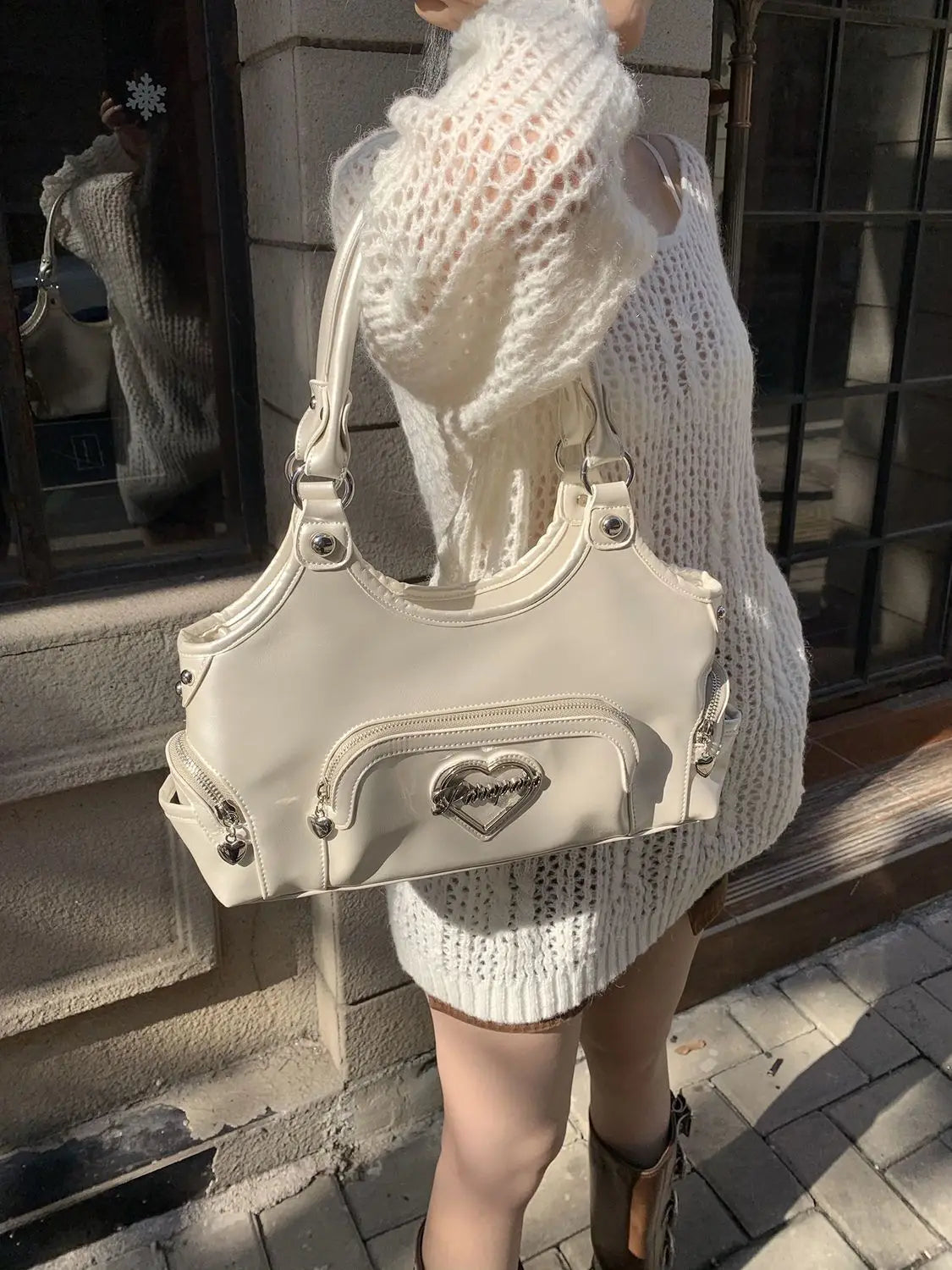 Fairycore Aesthetic Y2k Bag Women Hot Girls Versatile Chain Chic White Underarm Bag Purse Sweet Handbag - EUFASHIONBAGS