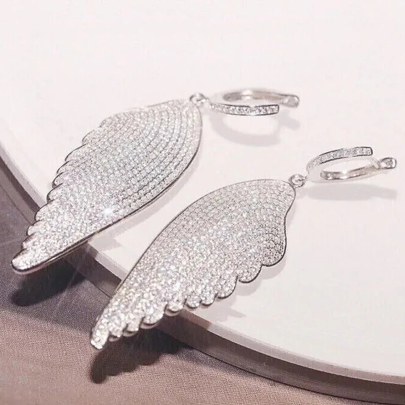 Sparkling Angel Wing Earrings with Brilliant Zirconia Female Exquisite Exaggerated Fashion Pendant Accessories Jewelry - EUFASHIONBAGS