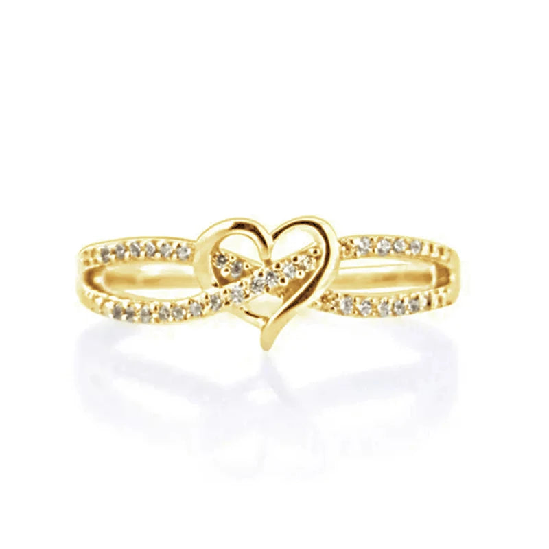 Graceful Silver Color/Gold Color Heart Ring Lady Engagement Accessories with Bright Zirconia Bridal Wedding Band Jewelry - EUFASHIONBAGS