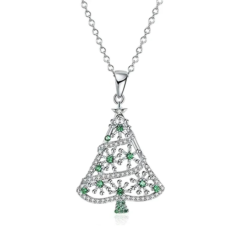 Creative Christmas Tree Necklace with Green Cubic Zirconia Exquisite Women Necklace for Christmas Party Jewelry - EUFASHIONBAGS