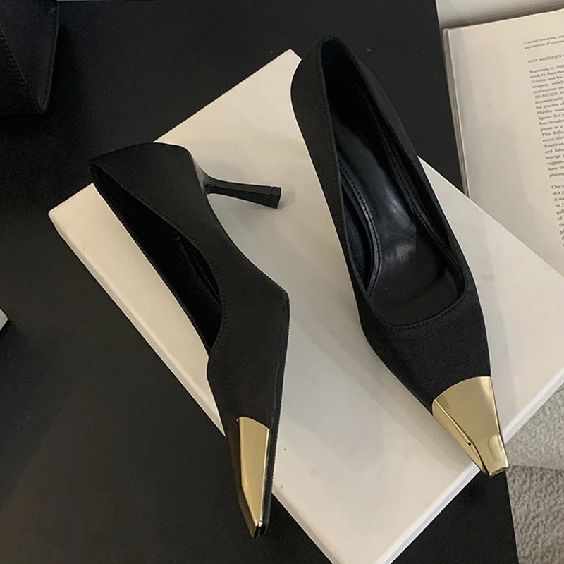 2025 New Spring Pumps Women Office Shoes Fashion Sexy Metal Pointed Toe Shallow Slingback High Heels Stilettos Mujer - EUFASHIONBAGS