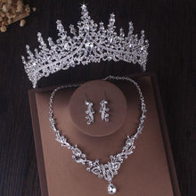 Laden Sie das Bild in den Galerie-Viewer, Silver Color Crystal Bridal Jewelry Sets Rhinestone Tiaras Crown Necklace Earrings bj16 - www.eufashionbags.com