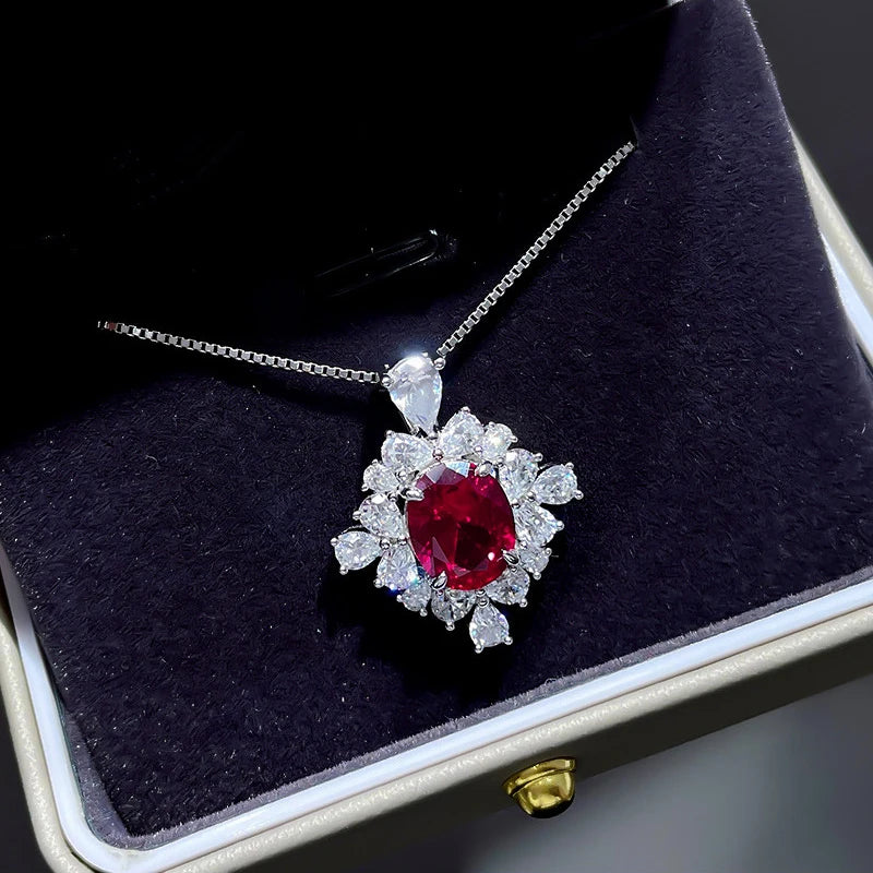 Charming Pendant Necklace for Women Bright Red Zirconia Stone Jewelry for Wedding Party Female Chic Accessories