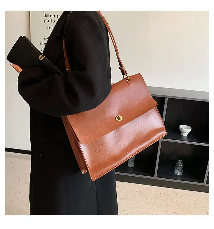 Vintage Coffee Shoulder Bag Women Preppy Style Leather Casual Crossbody Bags Female Retro Jk Briefcase Tote Bag Aethetic