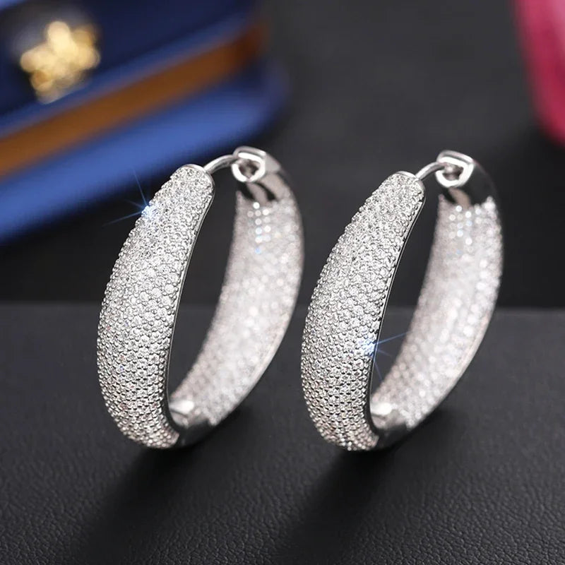 Bling Bling Hoop Earrings Silver Color/Gold Color Full CZ Luxury Trendy Earrings for Women Wedding Party Gorgeous Jewelry - EUFASHIONBAGS