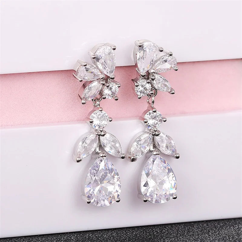 Aesthetic Design Women's Dangle Earrings with White Cubic Zirconia Wedding Engagement Bridal Earrings for Party Jewelry - EUFASHIONBAGS