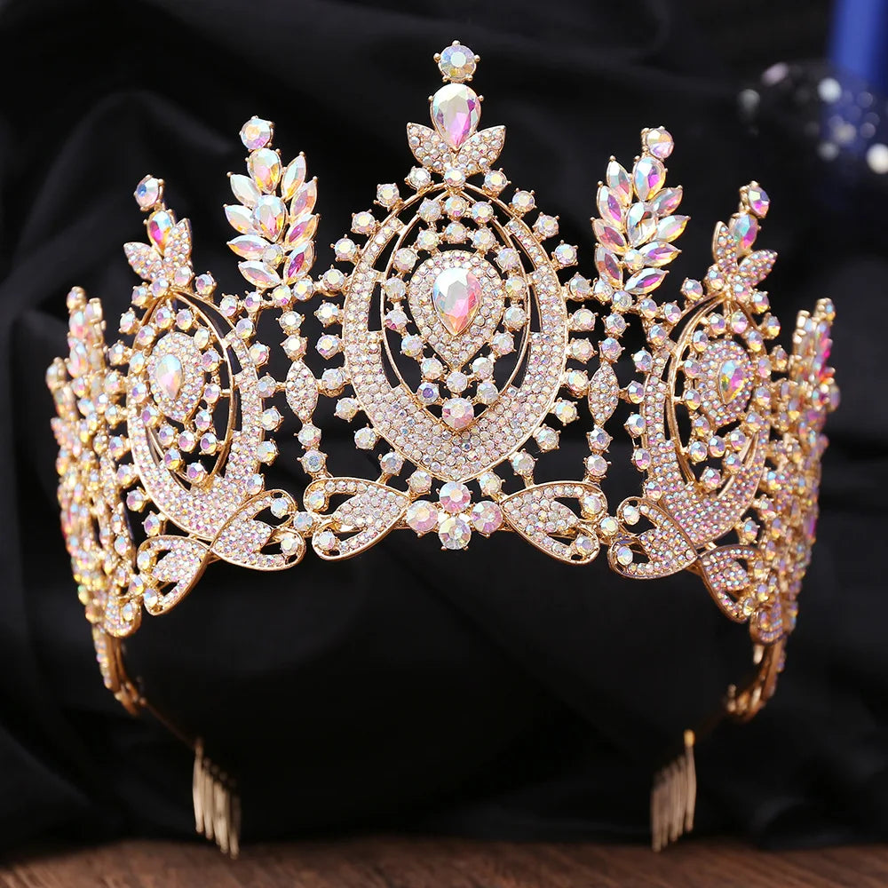 Luxury Big Crown Rhinestone Crystal Tiaras With Combs for Bride Diadem Princess Wedding Crowns Pageant Hair Jewelry Accessories - EUFASHIONBAGS