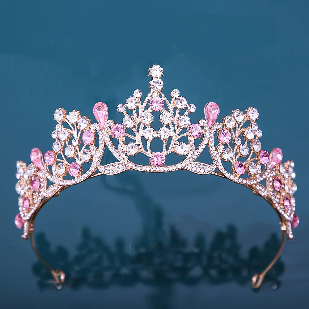 Fashion Princess Queen Girls Sky Blue Pink Crystal Tiaras For Women Party Birthday Crown Hair Dress Accessories Headwear Jewelry - EUFASHIONBAGS