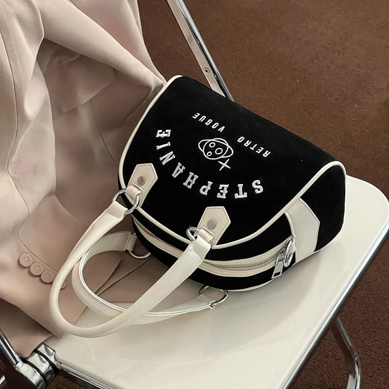 Retro Women Baseball Handbags Fashion Embroidery Small Capacity Boston Crossbody Shoulder Bags Luxury Sac A Main Femme - EUFASHIONBAGS