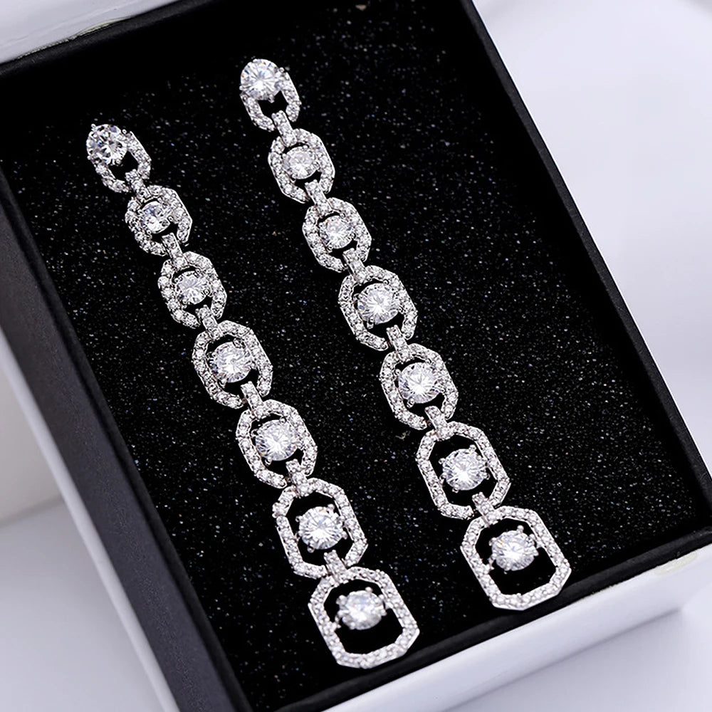 Aesthetic Long Hanging Earrings for Women Silver Color Luxury Fashion Engagement Wedding Ear Accessories 2022 New Jewelry