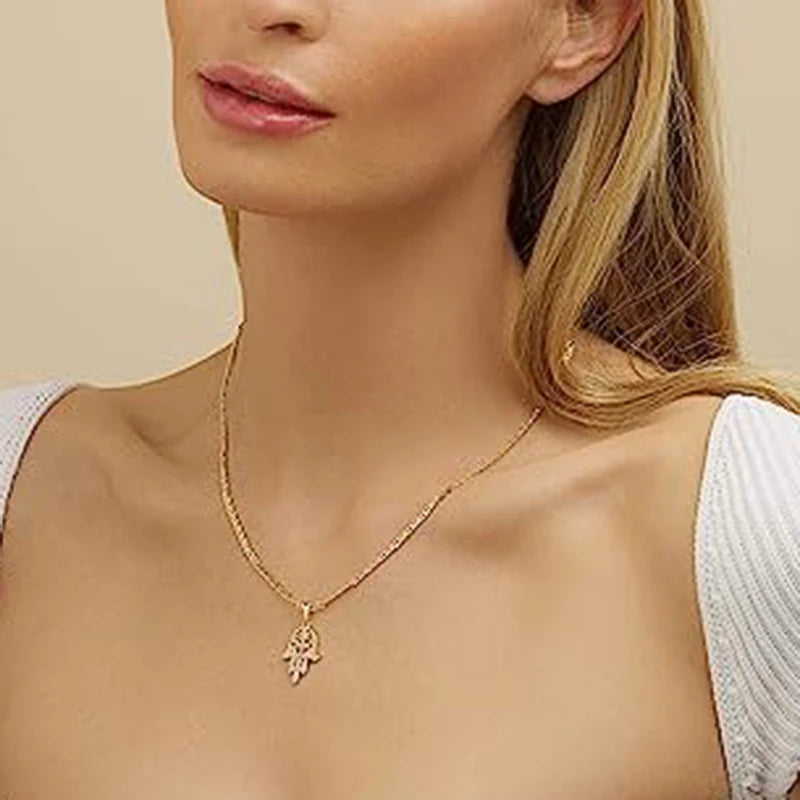 Delicate Hand Pendant Necklace Lady Hollow-out Style Accessories with Bright Cubic Zirconia Statement Jewelry for Women - EUFASHIONBAGS