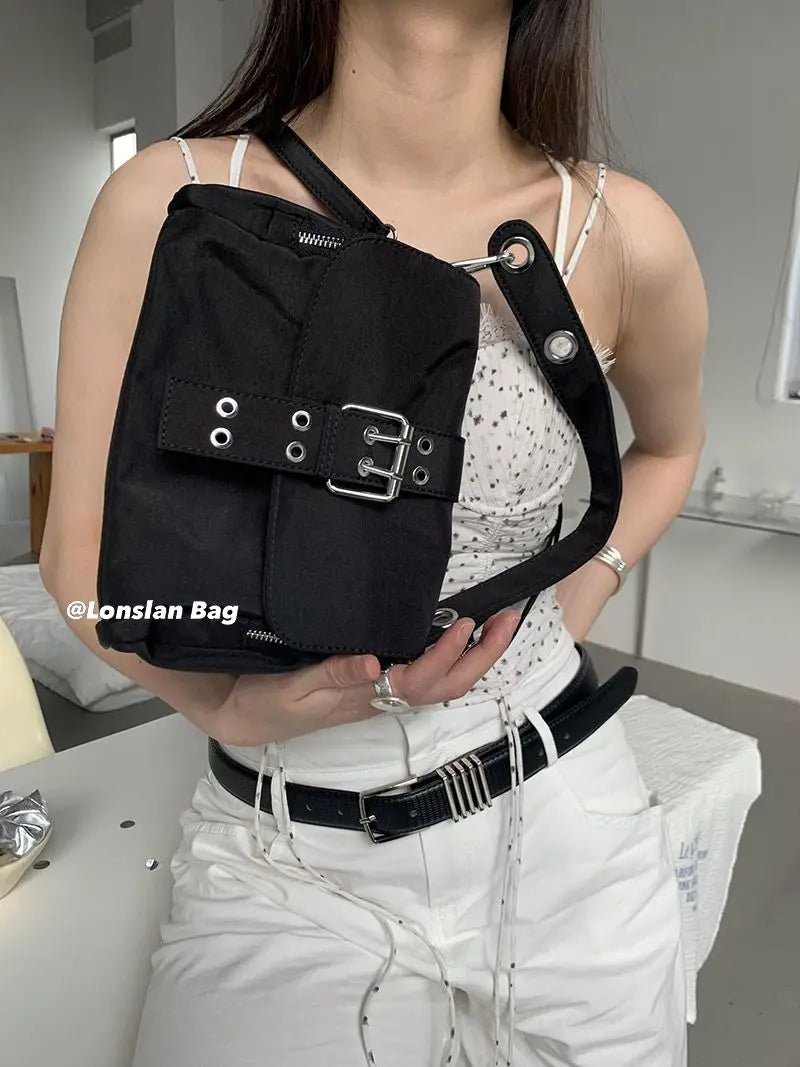 Vintage Nylon Khaki Shoudler Bag Women Hot Girls Square Bag Female Harajuku Casual Crossbody Bags Handbag Y2k