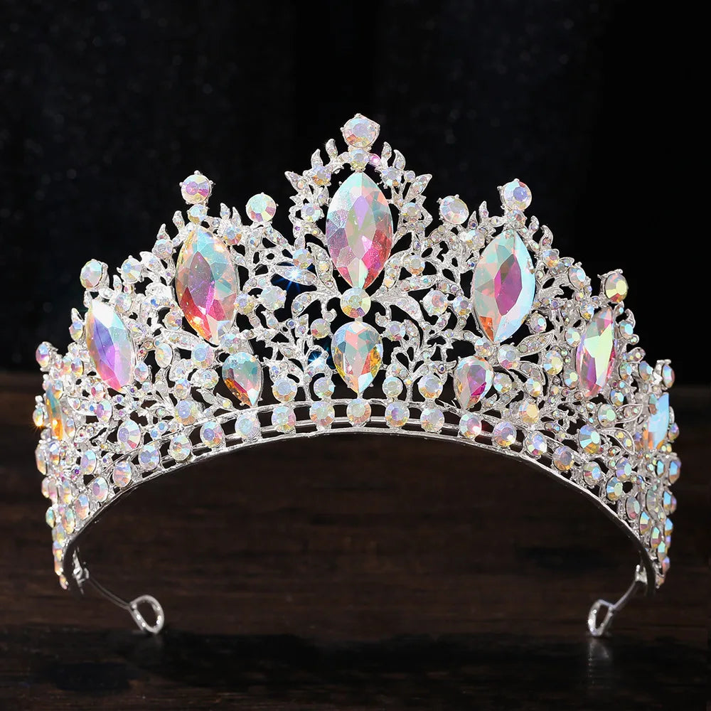 Baroque Luxury Queen Large Crystal AB Tiaras Crowns Bridal Women Girls Wedding Diadem Headband Princess Party Hair Dress Jewelry