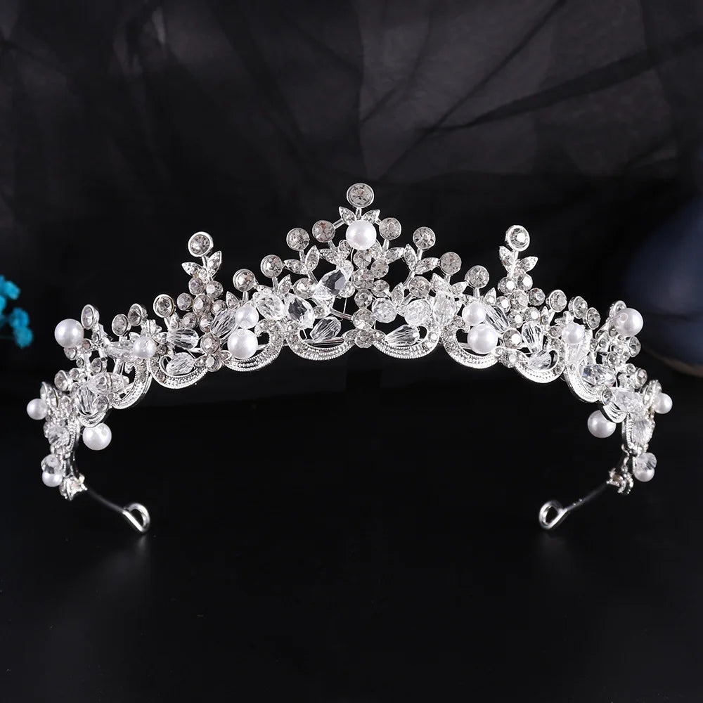 Luxury Crystal Wedding Hair Tiara Rhinestone Bridal Tiara Crown Silver Color Diadem Veil Tiaras Bride Hair Accessories Headpiece - EUFASHIONBAGS