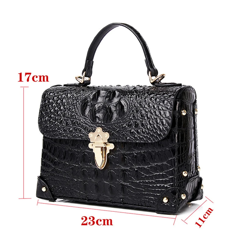 New Superior Cowhide Genuine Leather Women Handbags Embossed Crocodile pattern Fashion Luxury Lether tote Bag for women