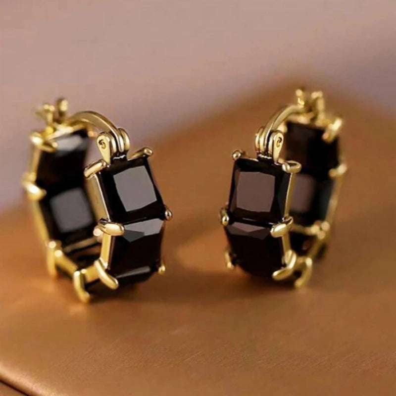 Princess Square White/Black CZ Hoop Earrings for Women Luxury Accessories Wedding Party Temperament Elegant Lady Jewelry