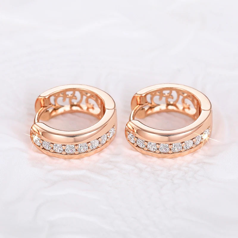 New Rose Gold Color Hoop Earrings with One Line CZ Temperament Women's Circle Earrings Hollow Pattern Statement Jewelry - EUFASHIONBAGS