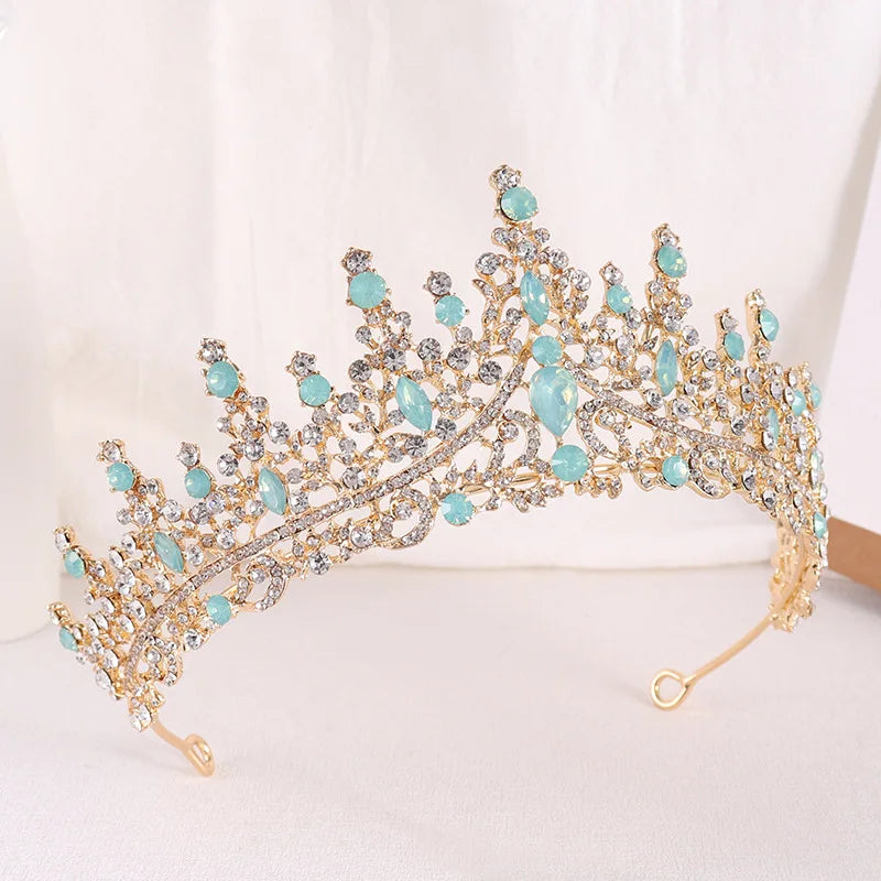 Baroque Princess Queen Opal Crystal Bridal Tiaras Crowns Luxury Elegant Headwear Diadem Wedding Hair Dress Jewelry Accessories - EUFASHIONBAGS