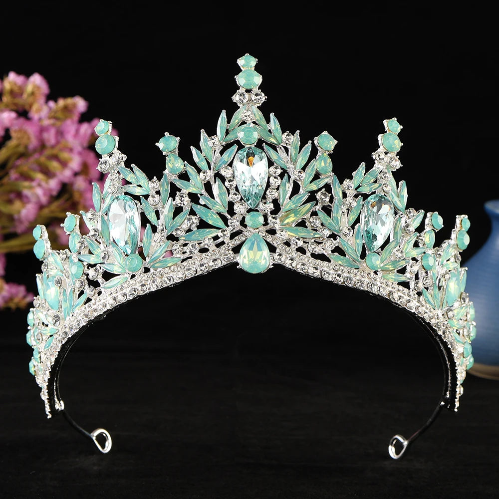 Luxury Silver Color Water Drop Crystal Opal Tiara For Women Headpiece Wedding Bridal Birthday Party Crown Hair Dress Accessories