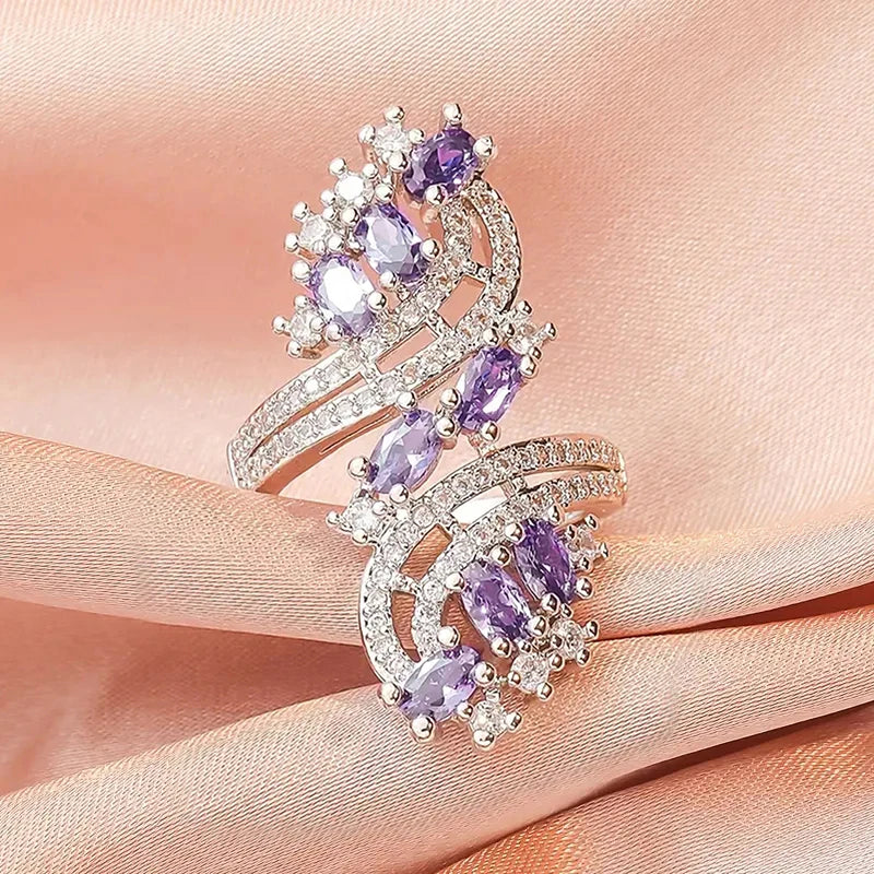 Gorgeous Women Rings White/Garnet/Purple/Blue Cubic Zirconia Aesthetic Bridal Rings for Wedding Party Jewelry - EUFASHIONBAGS