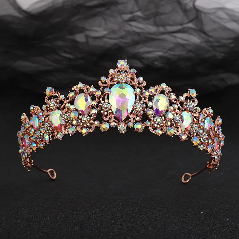 Baroque Vintage Bronze Black Pink Crystal Wedding Tiaras Crown Rhinestone Diadem Bridal Hair Accessories Headband Tiara De Noiva - EUFASHIONBAGS