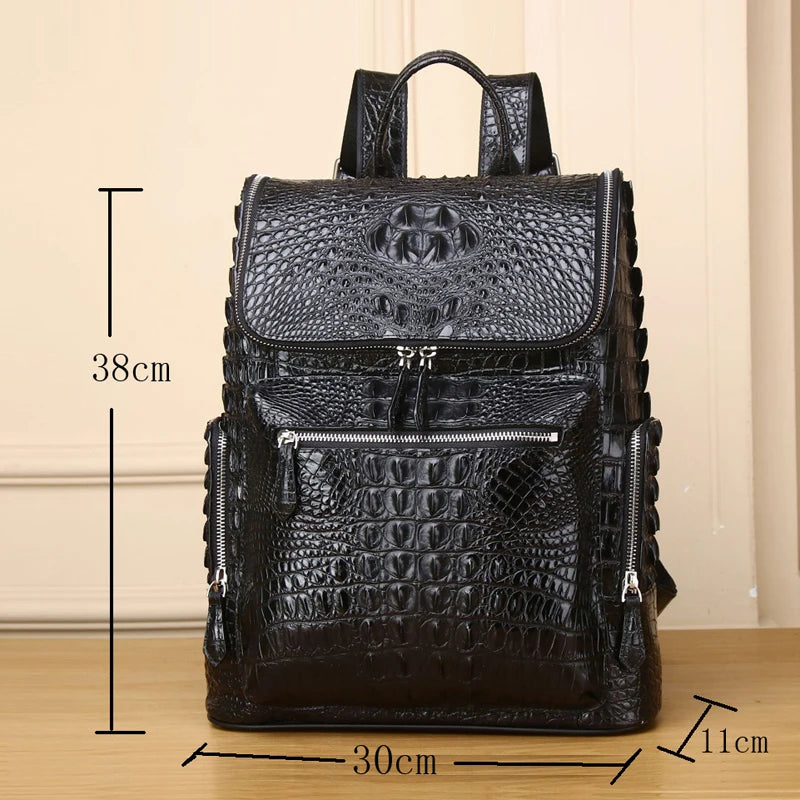 Men's real Leather Business Travel Backpack Genuine leather Crocodile Pattern Men's Backpack Large cowhide laptop bag - EUFASHIONBAGS