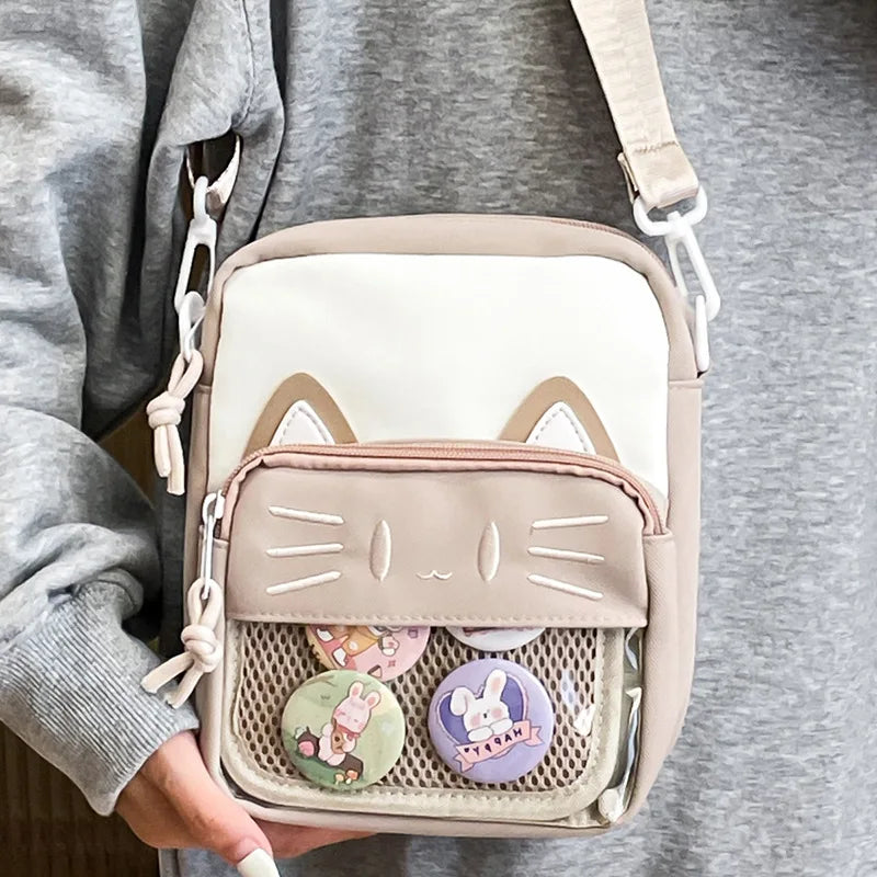 Harajuku Mini Women Ita Bags Women Casual Nylon Cartoon Cat Embroidered Bolso Mujer Daily Subculture DIY Badge Bag Female - EUFASHIONBAGS