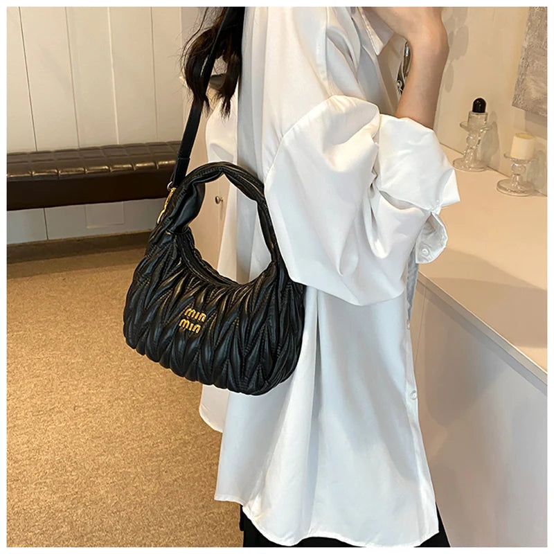 Pleated Cloud Lady Handbags High Quality PU Shopping Shoulder Bags for Women Removable Shoulder Strap Crossbody Bag Small Bags - EUFASHIONBAGS