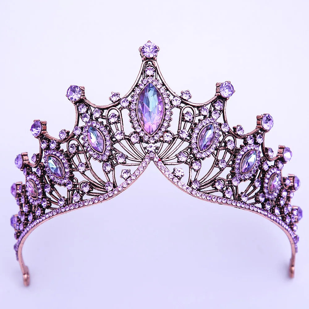 Baroque Luxury Bling Purple Crystal Bridal Tiaras Witch Crowns Women Rhinestone Pageant Diadem Wedding Costume Hair Accessories