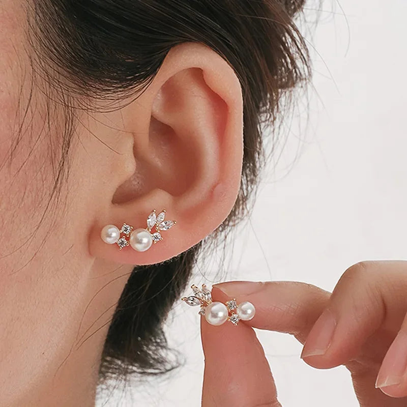 New Exquisite Women's Stud Earrings with Imitation Pearls Temperament Elegant Bridal Wedding Earrings Gift Trendy Jewelry - EUFASHIONBAGS