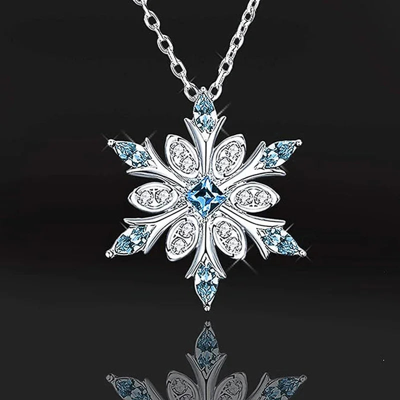 Sky Blue Snowflake Necklace Women for Wedding Party Romantic Anniversary Gift Christmas Exquisite Girls Jewelry - EUFASHIONBAGS