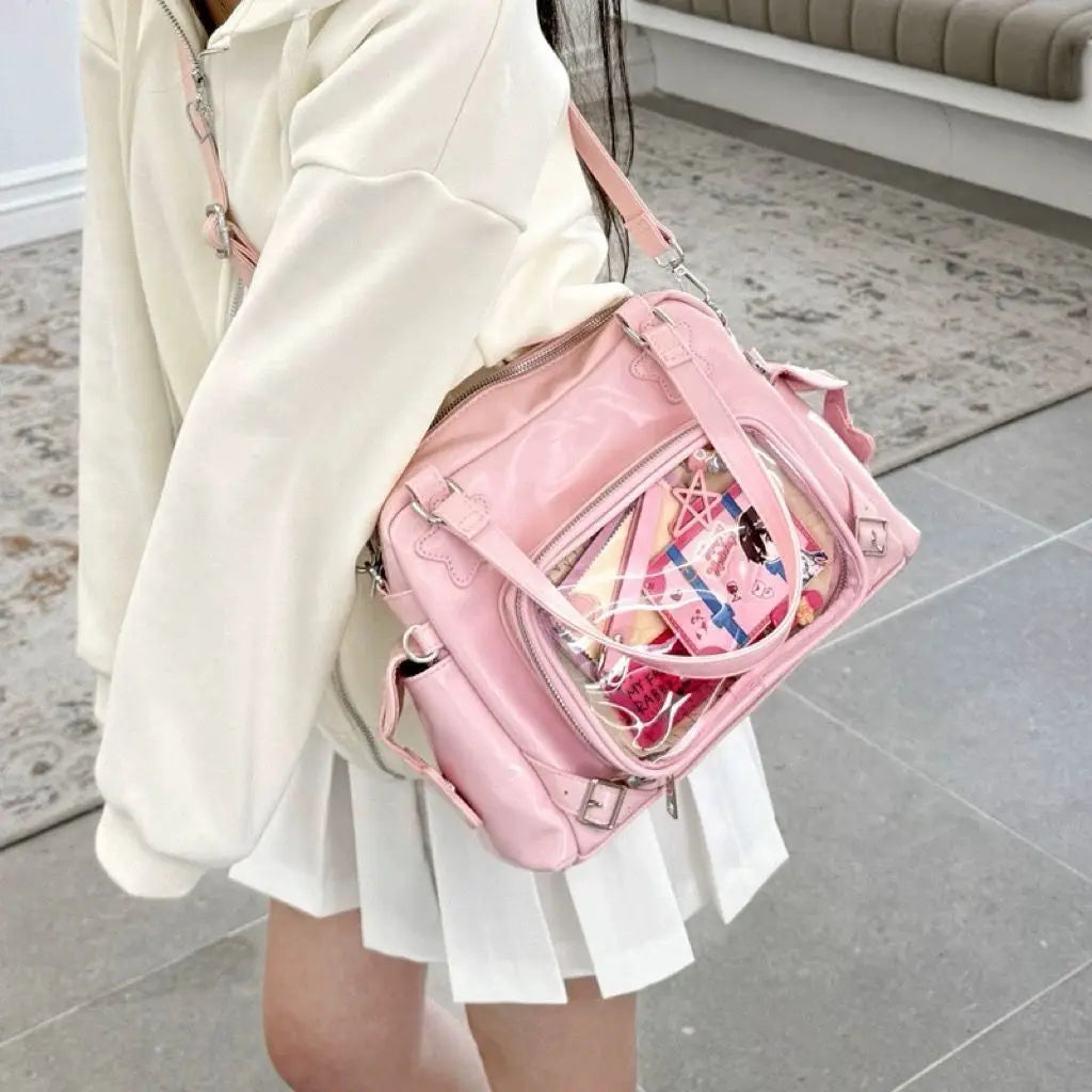 Pink Ita Bags Purse Women Lolita Shoulder Underarm Bag Japanese Transparent Large Handbag Y2k - EUFASHIONBAGS