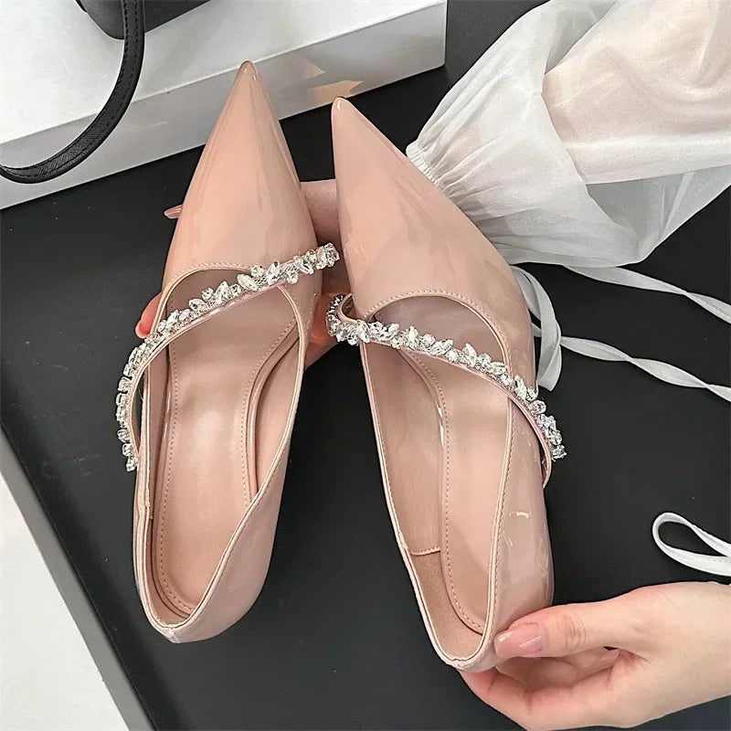 Rhinestone Chain Sexy Thin High Heels Women Pointed Toe Pumps Office Shoes Female Fashion Elegant Dress Shoes Zapatos De Mujer