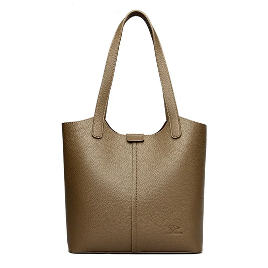 Genuine Brand Soft Leather Shoulder Bag For Women Casual Tote Bag Solid Color Purse Simple Design Handbag Commuting Sac