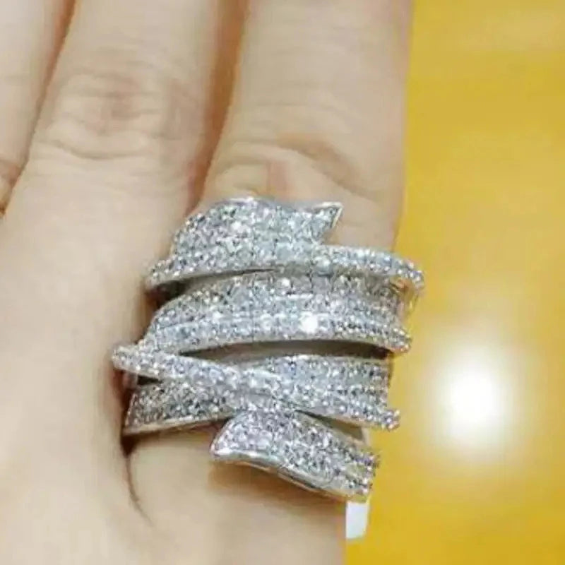 Hyperbole Wide Rings for Women Irregular Shaped Full Cubic Zirconia Sparkling Female Accessories Modern Fashion Jewelry - EUFASHIONBAGS