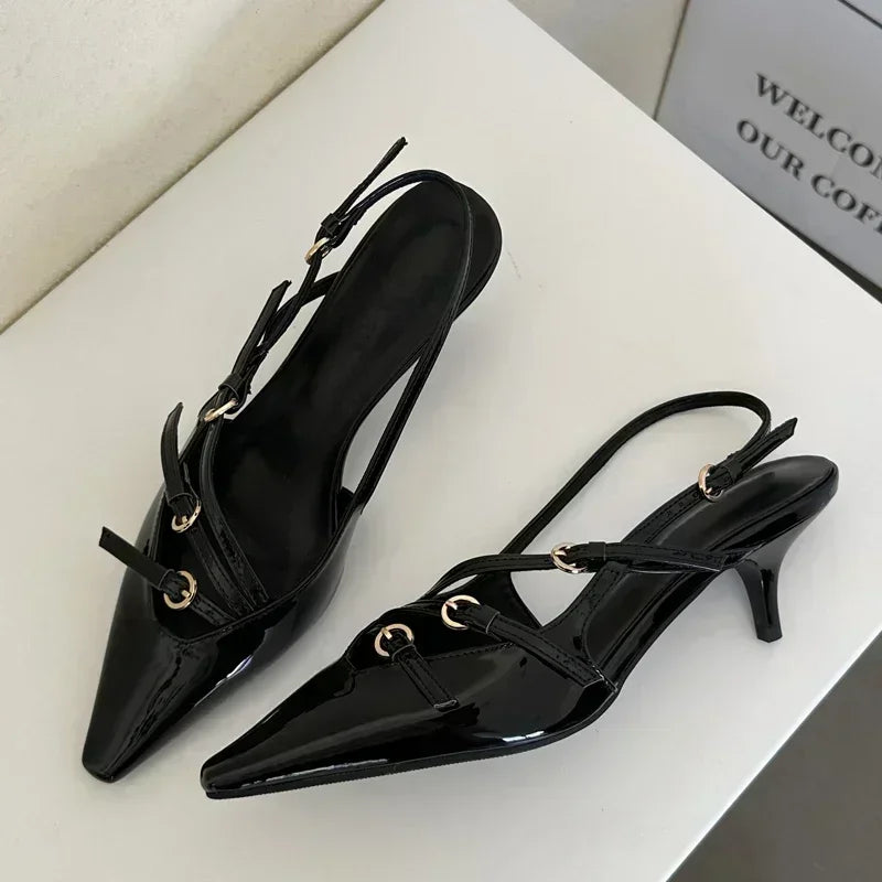 High Heeled Sandals for Women Sexy Pointed Toe Slingbacks Dress Shoes Ladies Elegant Belt Buckle Band Mule Women Pumps