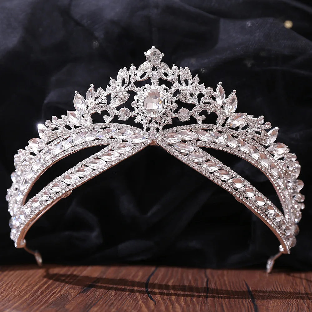 Baroque Blue Opal Crystal Wedding Crown Royal Queen Bridal Tiaras and Crowns Bride Hair Jewelry Pageant Diadem Head Accessories - EUFASHIONBAGS