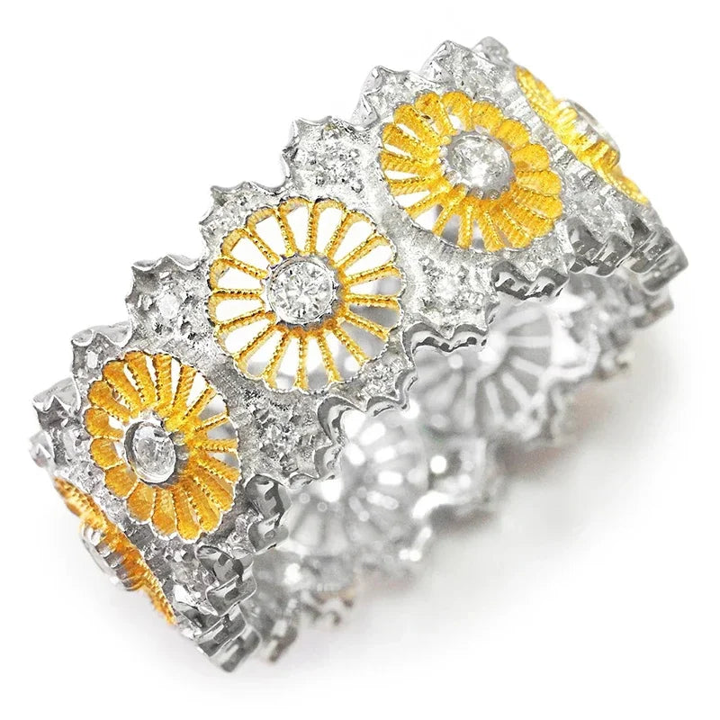 Yellow Sunflower Designed Wide Women’s Rings Exquisite Attractive Party Jewelry Aesthetic Finger Accessories