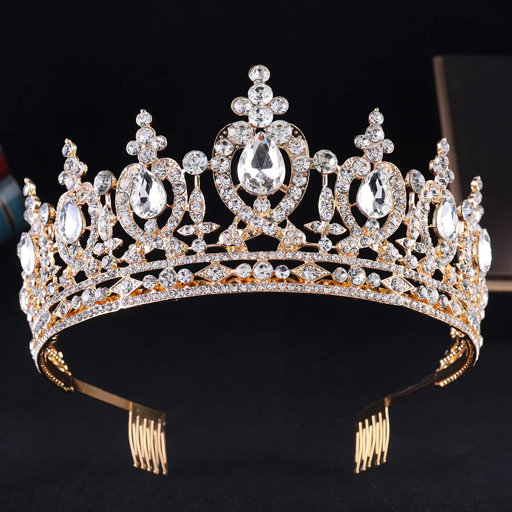 New Baroque Luxury Crystal Bridal Tiara Crown With Comb Rhinestone Pageant Diadem Veil Tiaras Wedding Hair Accessories Headpiece - EUFASHIONBAGS